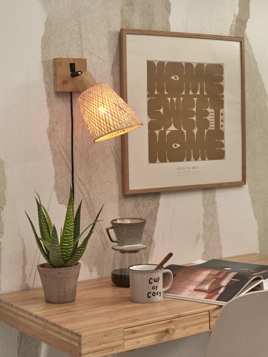 home24 Wandleuchte Java 15 x 22 x 15cm Gelb/Beige Material: Bambus E27 von home24