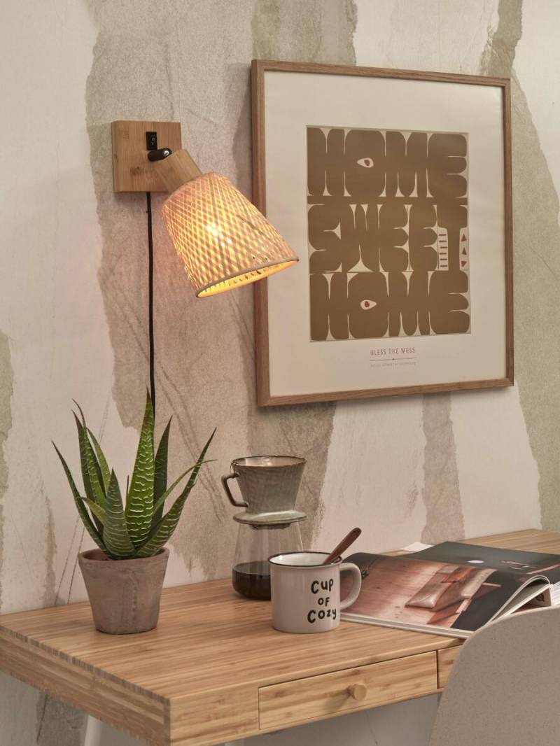 home24 Wandleuchte Java 15 x 22 x 15cm Gelb/Beige Material: Bambus E27 von home24