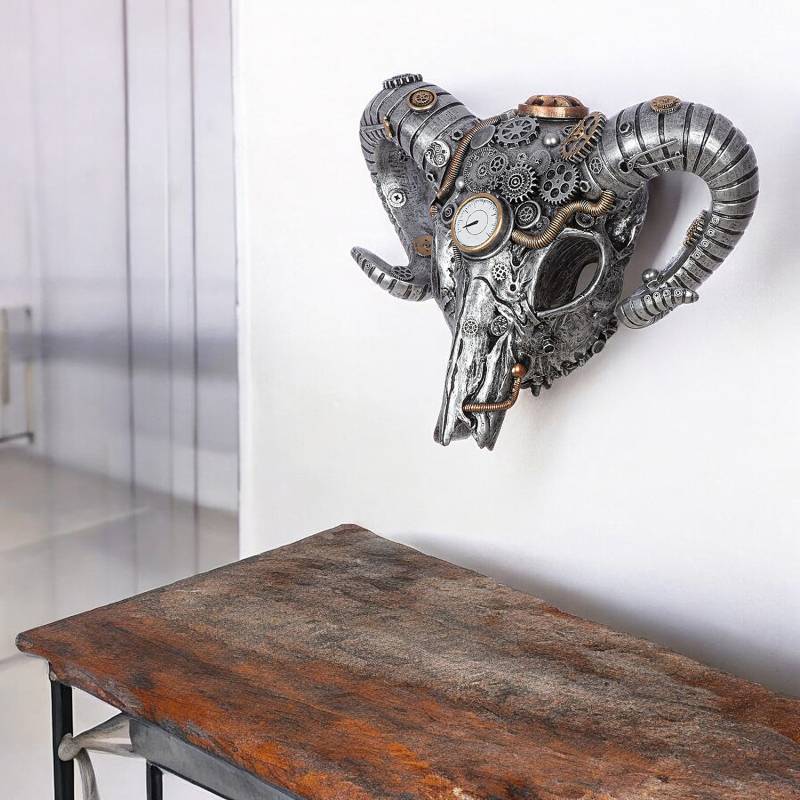 home24 Wandobjekt Steampunk Buffalo 40 x 32 x 14cm Silber von home24