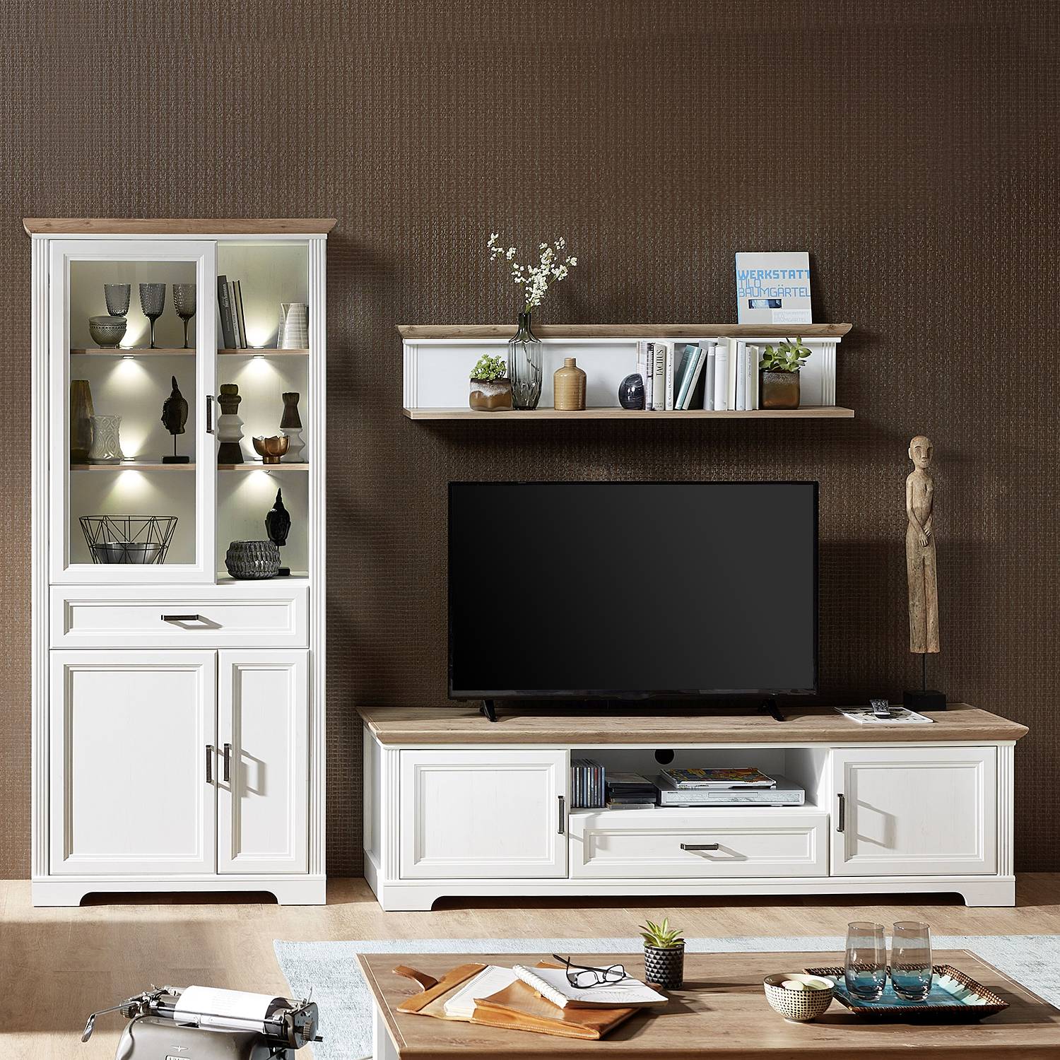 home24 Wandregal MDF Mitteldichte Holzfaserplatte , foliert Weiß/Weiß 142 x 29 x 20cm von home24