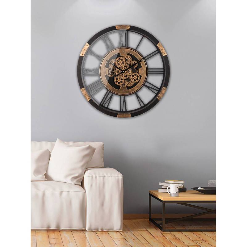home24 Wanduhr Setoria Eisen / MDF Ø 68cm Schwarz von home24