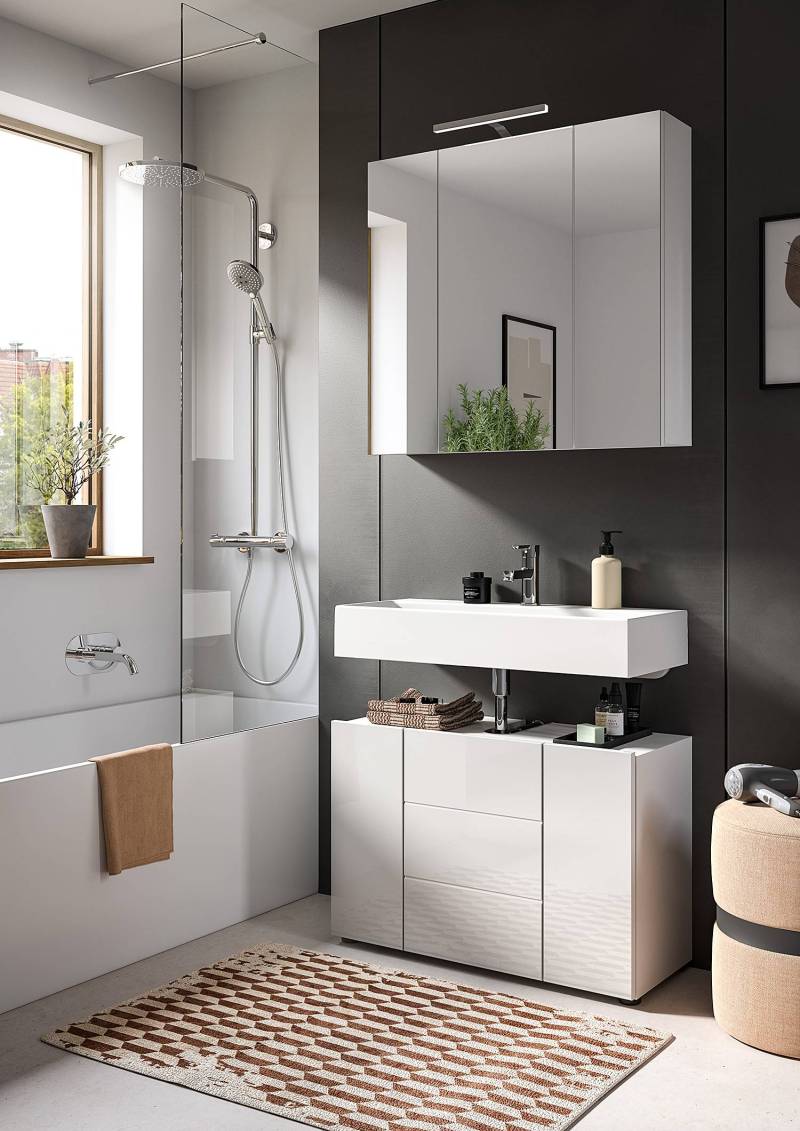 home24 Waschbeckenunterschrank 82 cm 82 x 56 x 34cm Weiß/Hochglanz Weiß von home24