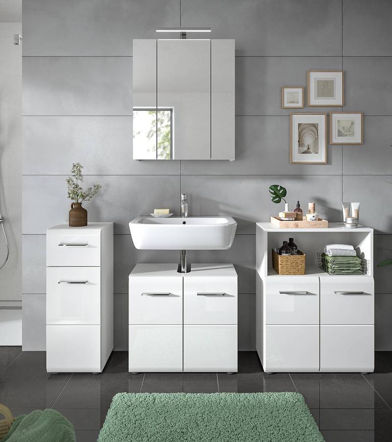 home24 Waschbeckenunterschrank Typ A 60 x 54 x 32cm Weiß/Hochglanz Weiß von home24