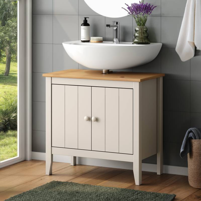 home24 Waschbeckenunterschrank Belleria Typ C 68 x 64 x 38cm Beige/Beige von home24