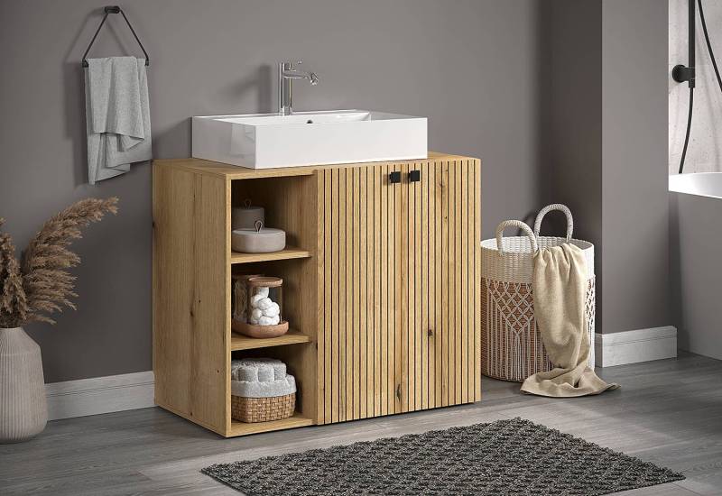 home24 Waschbeckenunterschrank Bliss 3 Fächer 90 x 79 x 53cm Braun von home24