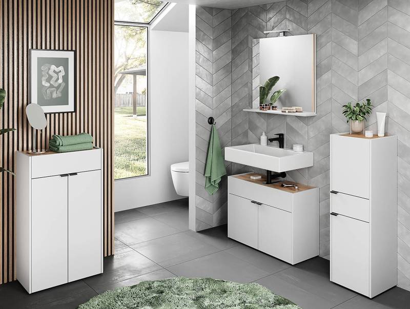 home24 Waschbeckenunterschrank Forano 80 x 60 x 34cm Weiß/Weiß von home24