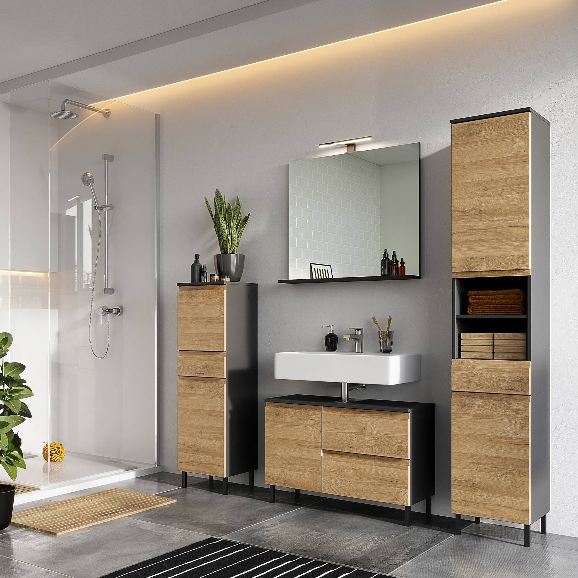 home24 Waschbeckenunterschrank Salinas 1 Klappe 80 x 56 x 34cm Braun/Eiche Dekor home24 Waschbeckenunterschrank Salinas 1 Klappe 80 x 56 x 34cm Braun/Eiche Dekor von home24