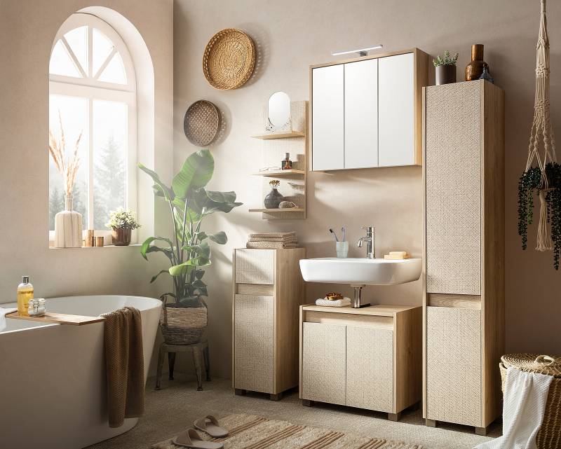 home24 Waschbeckenunterschrank Sander 57 x 55 x 33cm Holz/Eiche Hell Dekor von home24