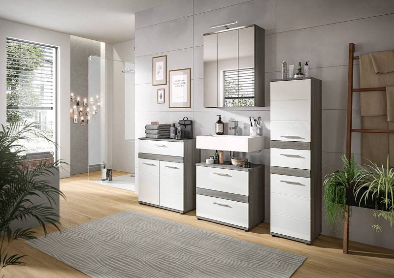 home24 Waschbeckenunterschrank Schubladen 60 x 57 x 34cm Weiß von home24