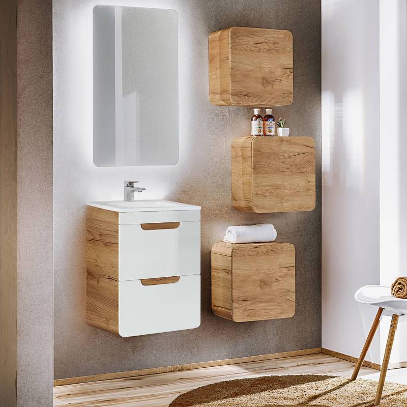 home24 Waschtisch Barcade Typ B 50 x 39cm Weiß/Weiß/Wildeiche Dekor von home24