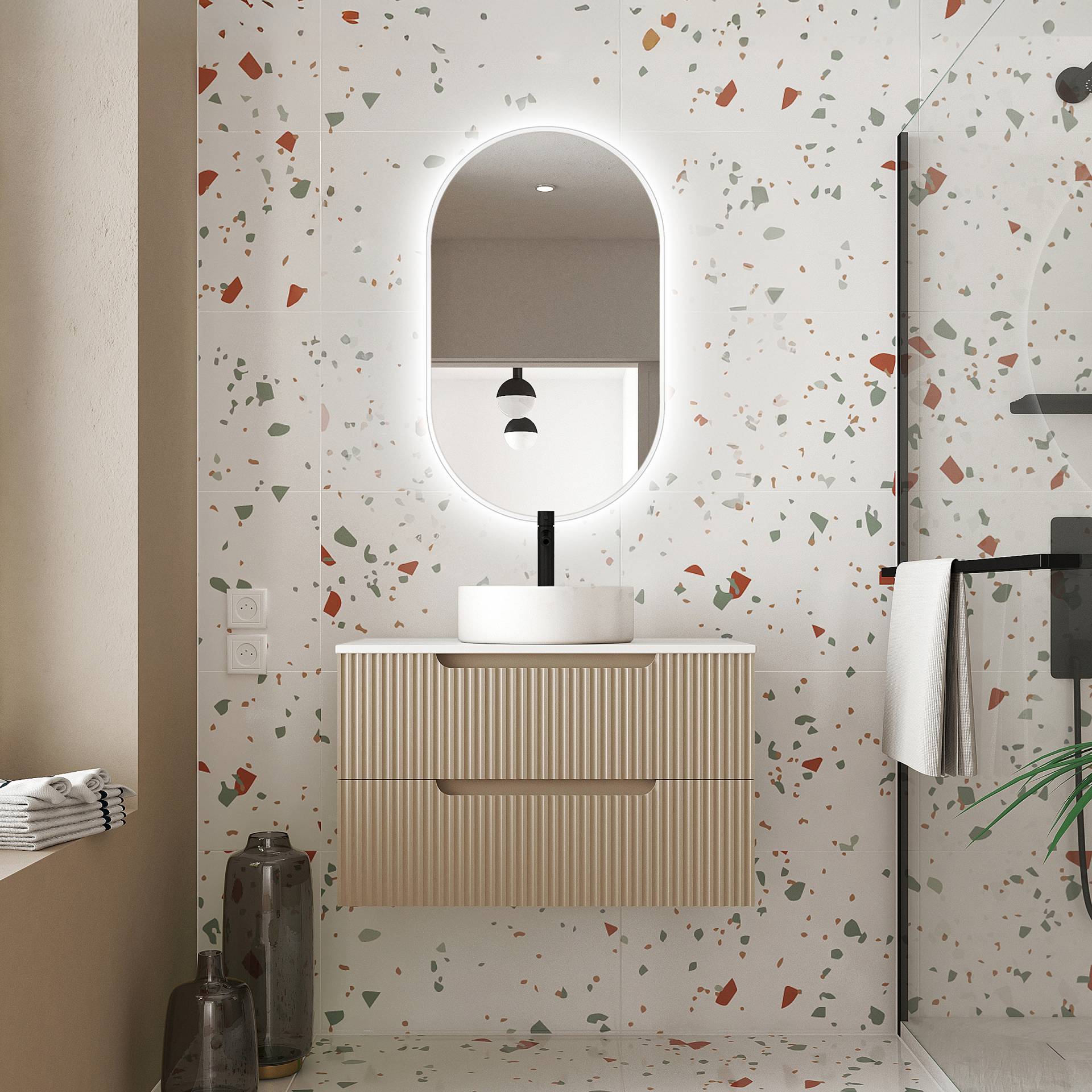 home24 Waschtisch COLORIA Typ C 81 x 50 x 46cm Braun/Taupe/Weiß von home24