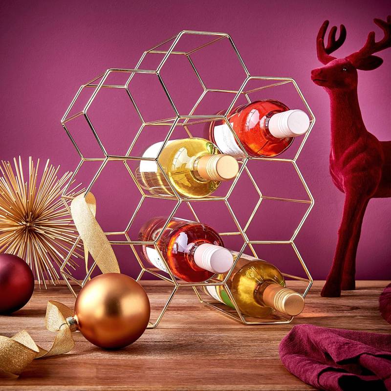 home24 Weinregal 2er-Set Eisen, lackiert Gold 36 x 30 x 18cm von home24