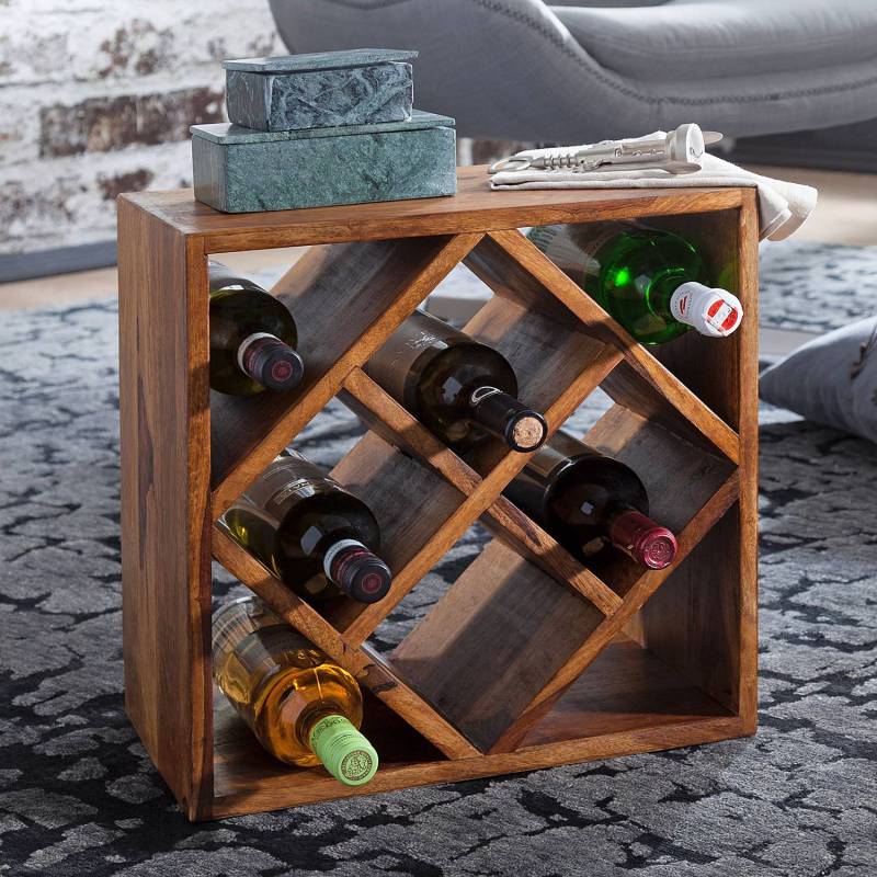 home24 Weinregal Lauco Sheesham Massiv, lackiert Braun 40 x 40 x 25cm von home24