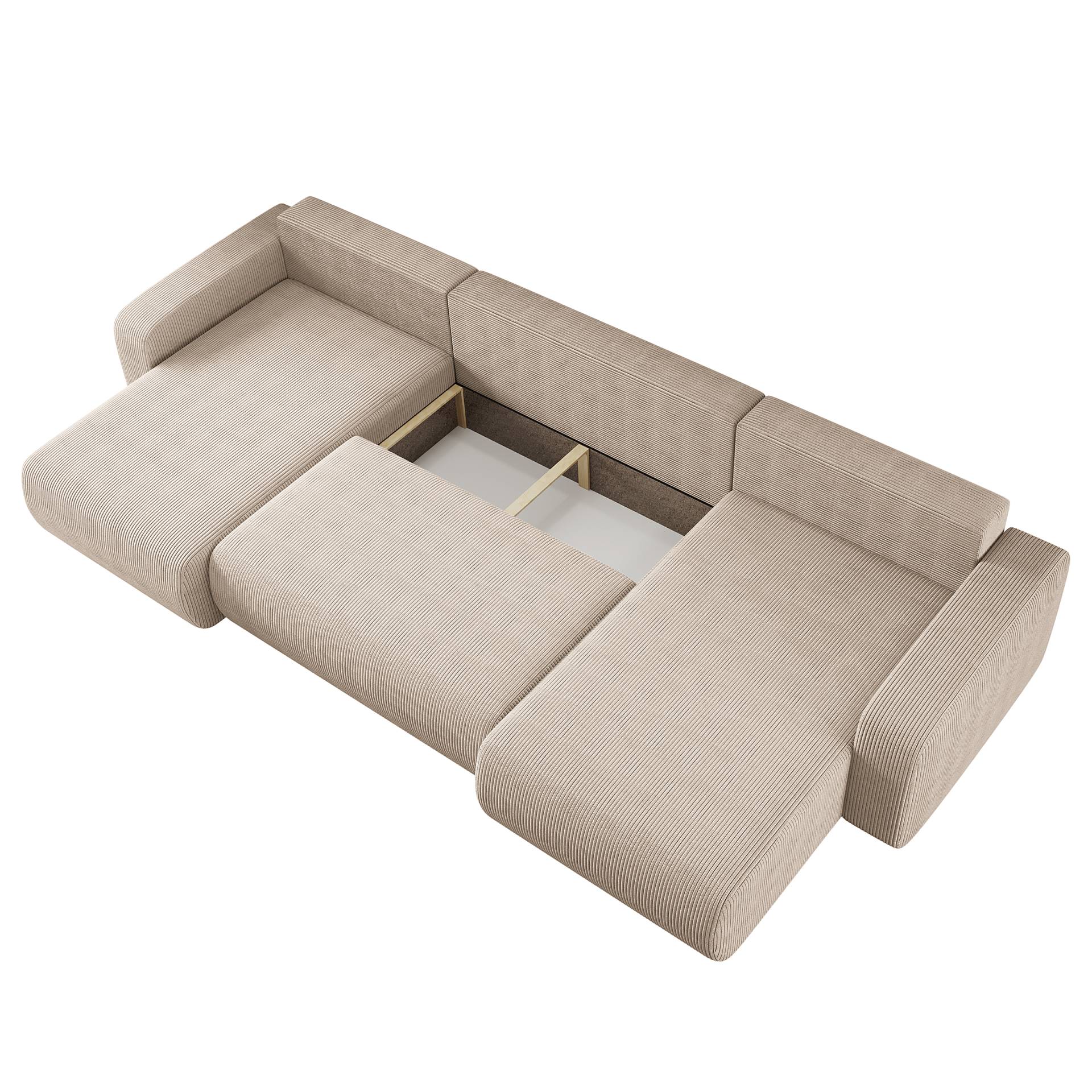 home24 Wohnlandschaft Braun Cordstoff Poppy 312 x 82 x 145cm Longchair beidseitig montierbar Modern von home24
