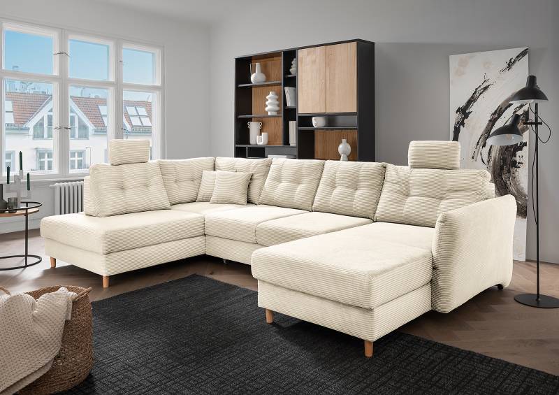 home24 Wohnlandschaft Elolo Typ A Beige Cordstoff Duana 338 x 91 x 206cm Longchair davorstehend rechts / Ottomane links mit Schlaffunktion Modern home24 Wohnlandschaft Elolo Typ A Beige Cordstoff Duana 338 x 91 x 206cm Longchair davorstehend rechts / Ottomane links mit Schlaffunktion Modern von home24