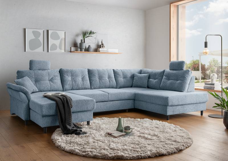 home24 Wohnlandschaft Elolo Typ B Blau Webstoff Venka 338 x 91 x 206cm Longchair davorstehend links / Ottomane rechts mit Schlaffunktion Modern home24 Wohnlandschaft Elolo Typ B Blau Webstoff Venka 338 x 91 x 206cm Longchair davorstehend links / Ottomane rechts mit Schlaffunktion Modern von home24