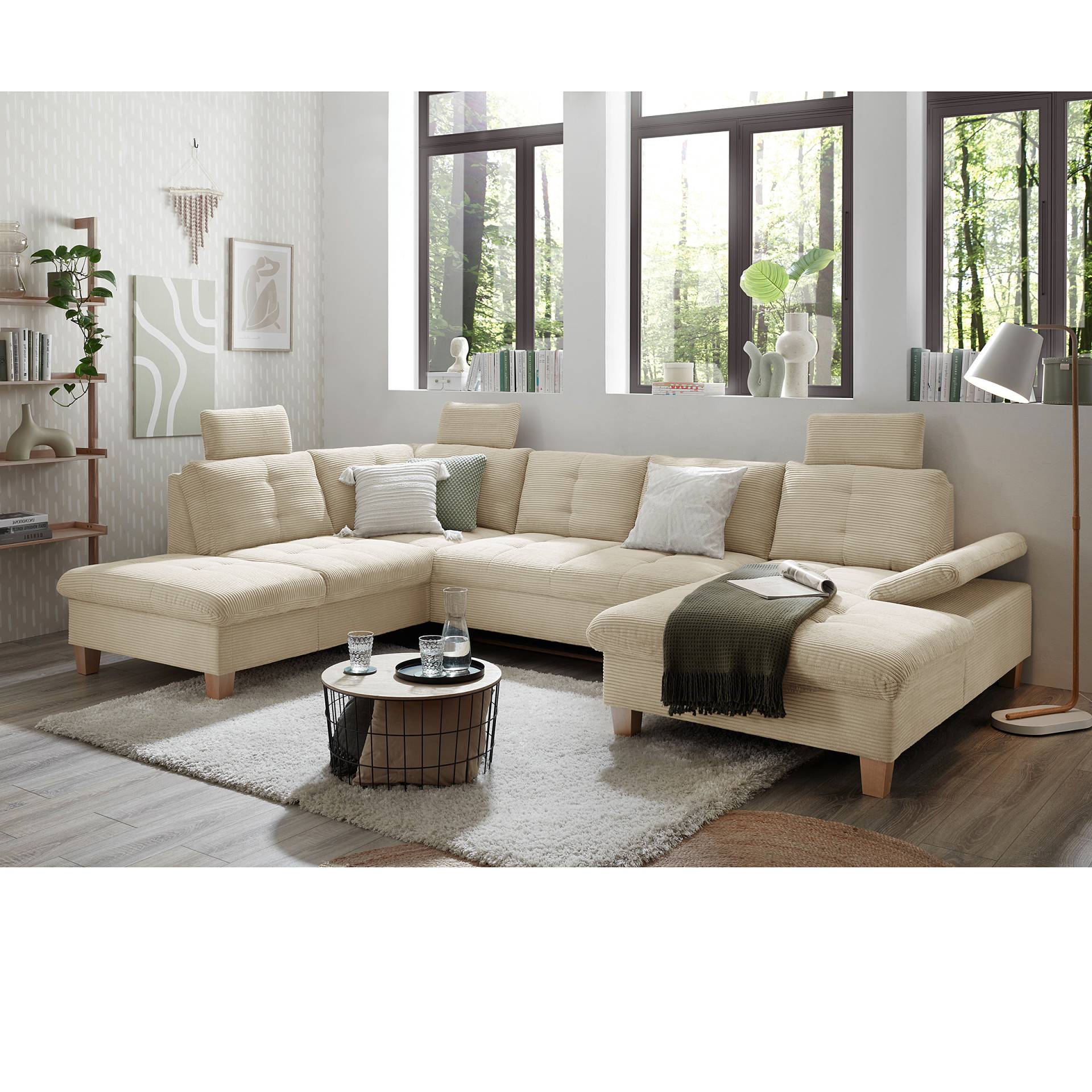 home24 Wohnlandschaft NIRIMBA Grau/Beige Cordstoff Hilja 324 x 107 x 218cm Longchair davorstehend rechts / Ottomane links Modern home24 Wohnlandschaft NIRIMBA Grau/Beige Cordstoff Hilja 324 x 107 x 218cm Longchair davorstehend rechts / Ottomane links Modern von home24