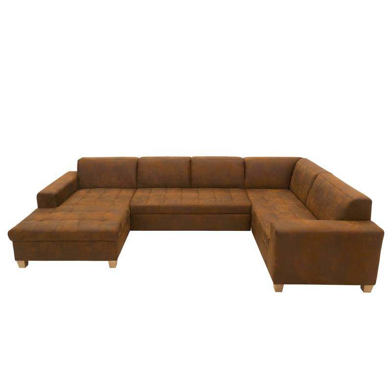 home24 Wohnlandschaft Roblin Beige Microfaser Medea 333 x 80 x 199cm Longchair davorstehend links / Ottomane rechts Keine Funktion Natur von home24