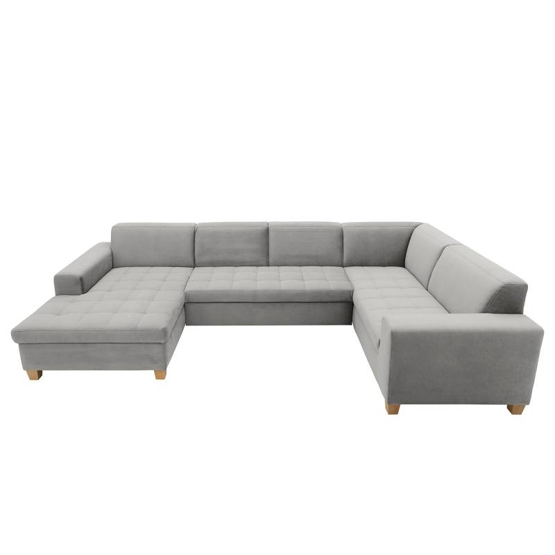 home24 Wohnlandschaft Roblin Beige Samt Loana 333 x 80 x 199cm Longchair davorstehend links / Ottomane rechts Keine Funktion Natur von home24
