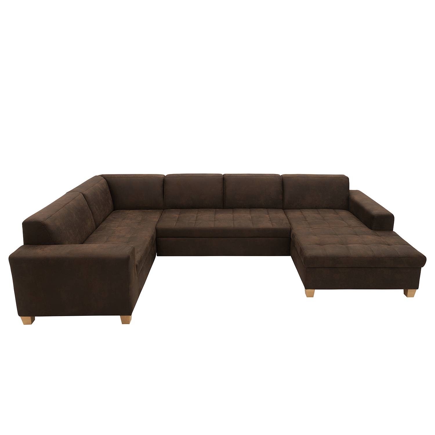 home24 Wohnlandschaft Roblin Braun Microfaser Medea 333 x 80 x 199cm Longchair davorstehend rechts / Ottomane links Keine Funktion Natur von home24
