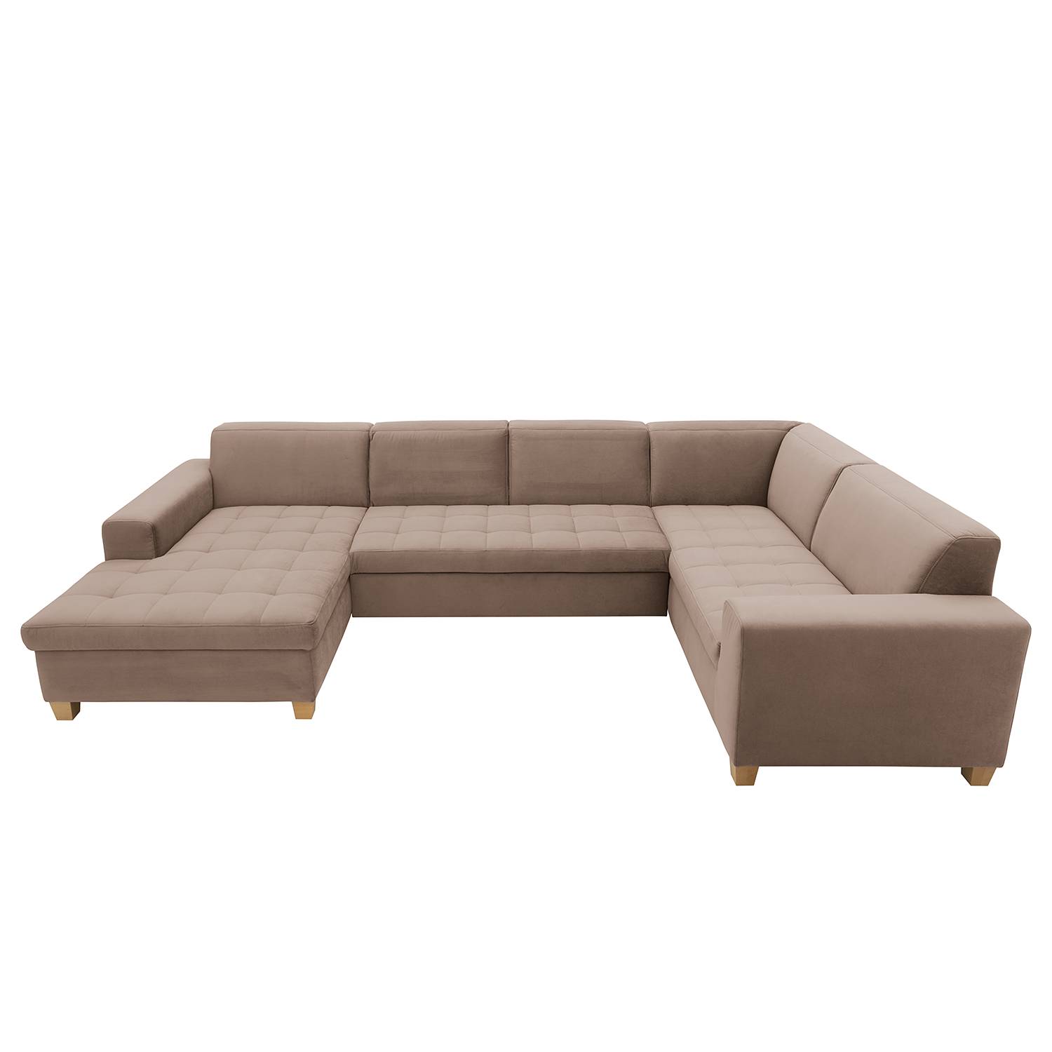 home24 Wohnlandschaft Roblin Braun Samt Loana 333 x 80 x 199cm Longchair davorstehend links / Ottomane rechts Keine Funktion Natur von home24
