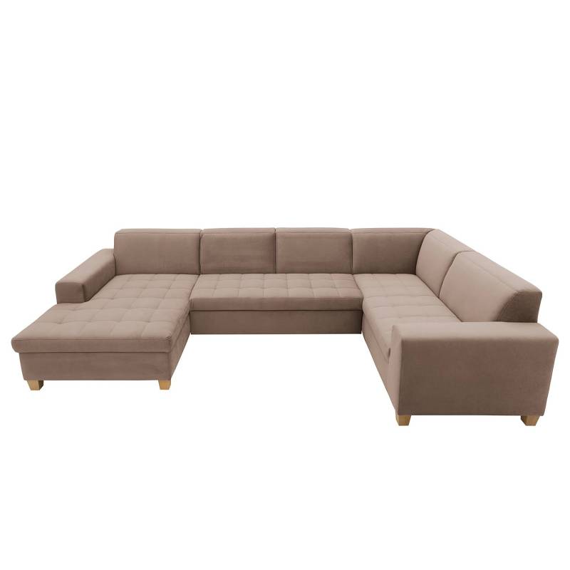 home24 Wohnlandschaft Roblin Braun Samt Loana 333 x 80 x 199cm Longchair davorstehend links / Ottomane rechts Keine Funktion Natur von home24