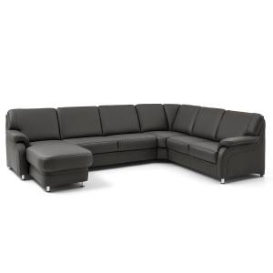 home24 Wohnlandschaft Samento Schwarz Echtleder Tomma 329 x 91 x 239cm Ottomane davorstehend links Keine Funktion Modern von home24