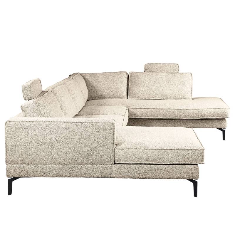 home24 Wohnlandschaft Schwarz/Beige Strukturstoff Purna 326 x 81 x 227cm Longchair davorstehend links / Ottomane rechts Modern von home24