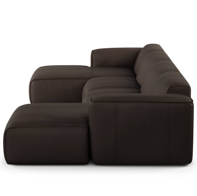 home24 Wohnlandschaft mit XL-Longchair Braun Echtleder Neka 428 x 72 x 172cm Gleichschenklig Modern von home24