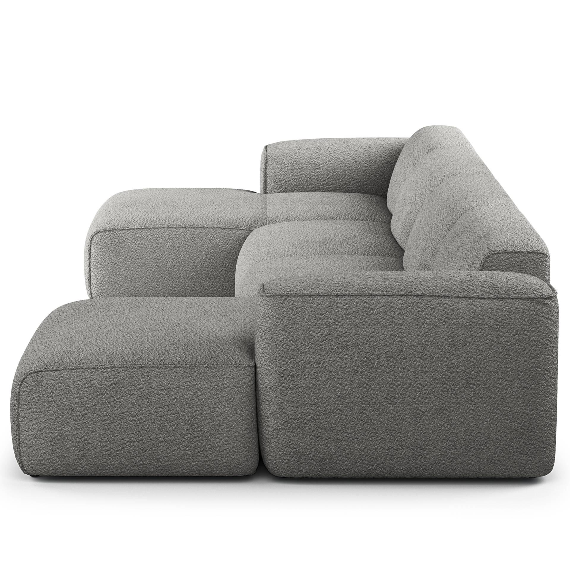 home24 Wohnlandschaft mit XL-Longchair Grün Teddy-Bouclé Stoff Bony 428 x 72 x 172cm Gleichschenklig Modern von home24