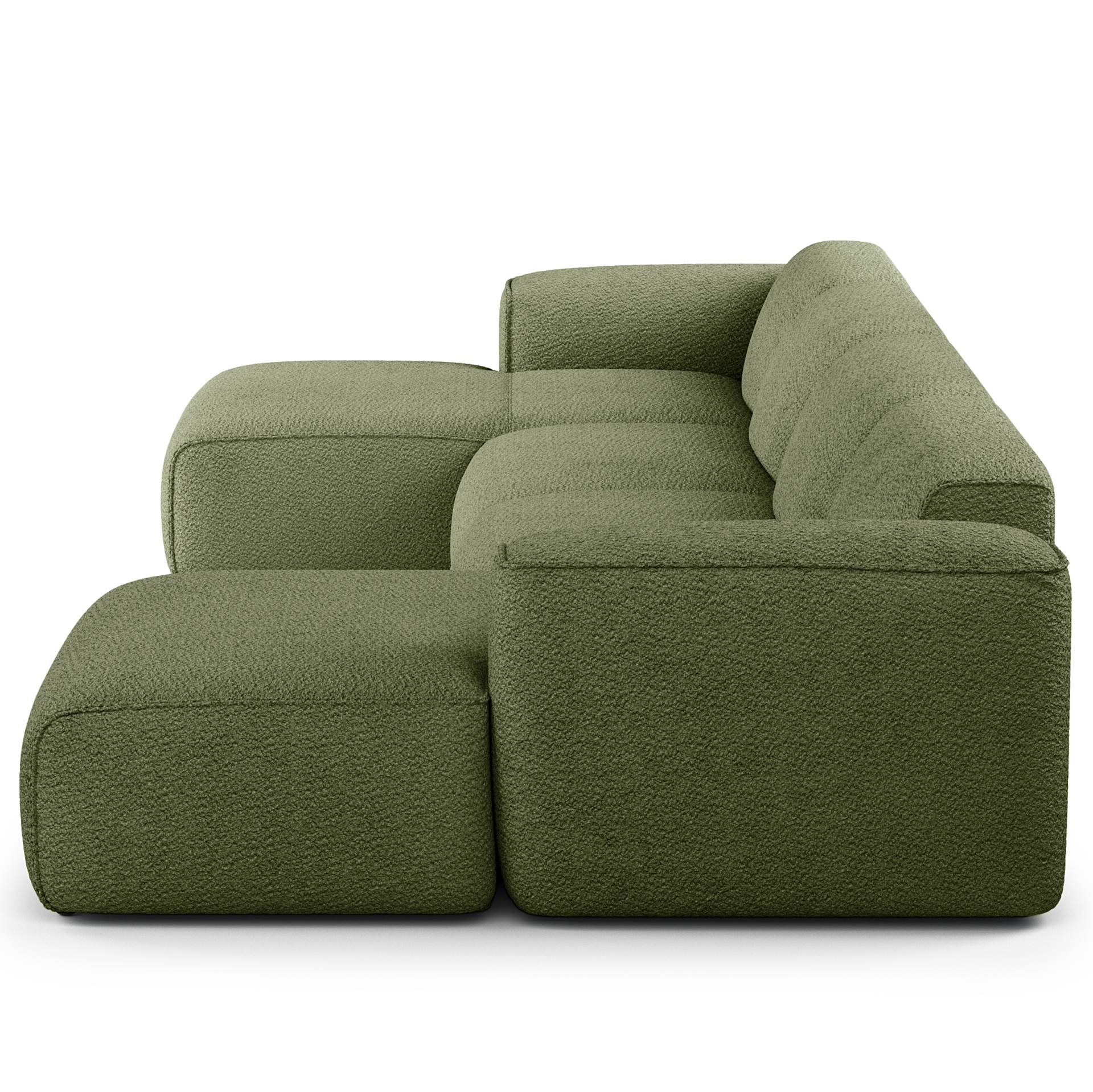 home24 Wohnlandschaft mit XL-Longchair Grün Teddy-Bouclé Stoff Bony 428 x 72 x 172cm Gleichschenklig Modern von home24