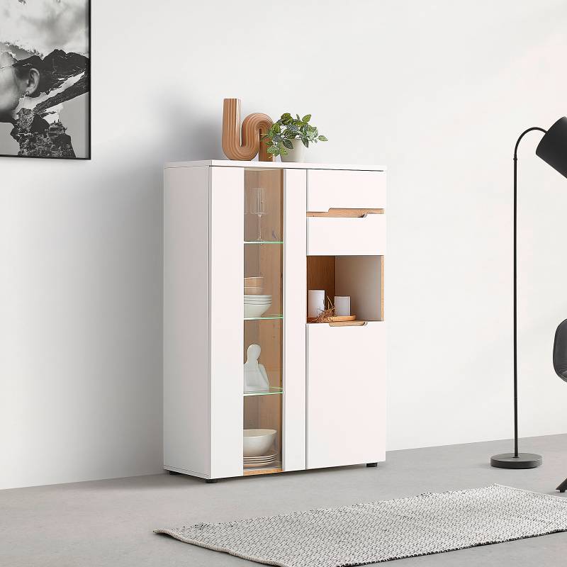 home24 Wohnwand 3-teilig Highboard MDF Mitteldichte Holzfaserplatte , foliert Weiß 290 x 178 x 44cm von home24
