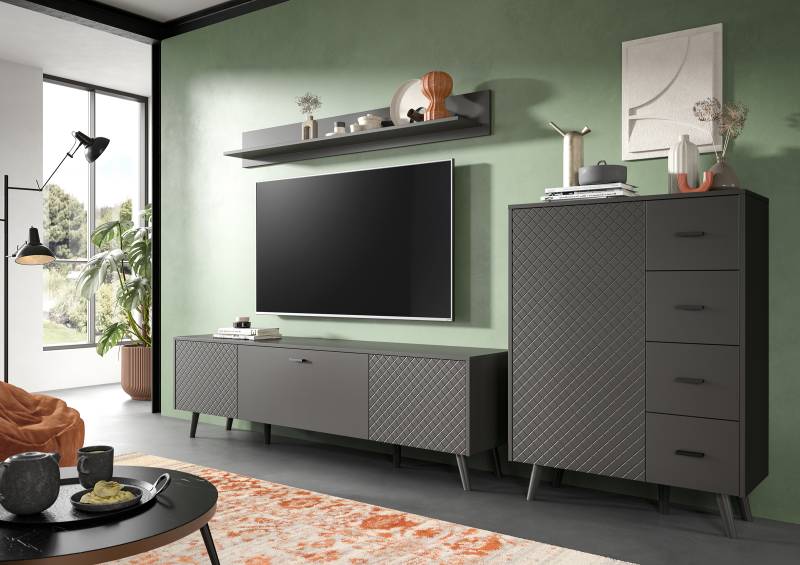 home24 Wohnwand 3-teilig - Kommode Spanplatte, beschichtet Grau 269 x 175 x 40cm von home24