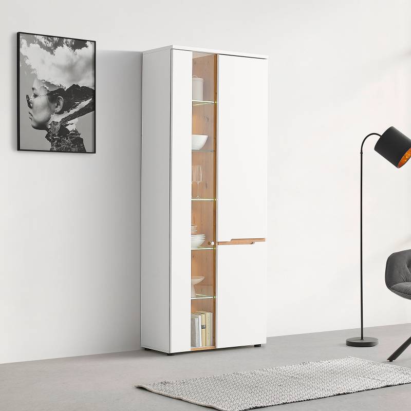 home24 Wohnwand 3-teilig Vitrine MDF Mitteldichte Holzfaserplatte , foliert Weiß 280 x 197 x 44cm von home24
