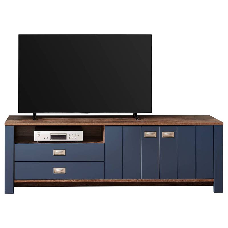 home24 Wohnwand 4-teilig - Highboard Front: MDF Mitteldichte Holzfaserplatte , foliert Korpus: Spanplatte, foliert Blau/Brilliantblau 307 x 190 x 45cm von home24