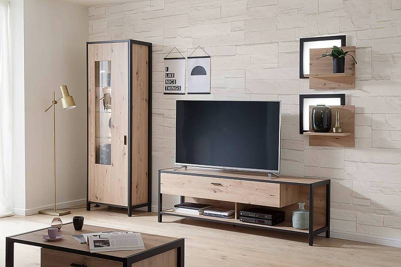 home24 Wohnwand 4-teilig Vitrine Front & Korpus: Spanplatte, beschichtet Gestell: MDF Mitteldichte Holzfaserplatte , beschichtet Braun 275cm von home24