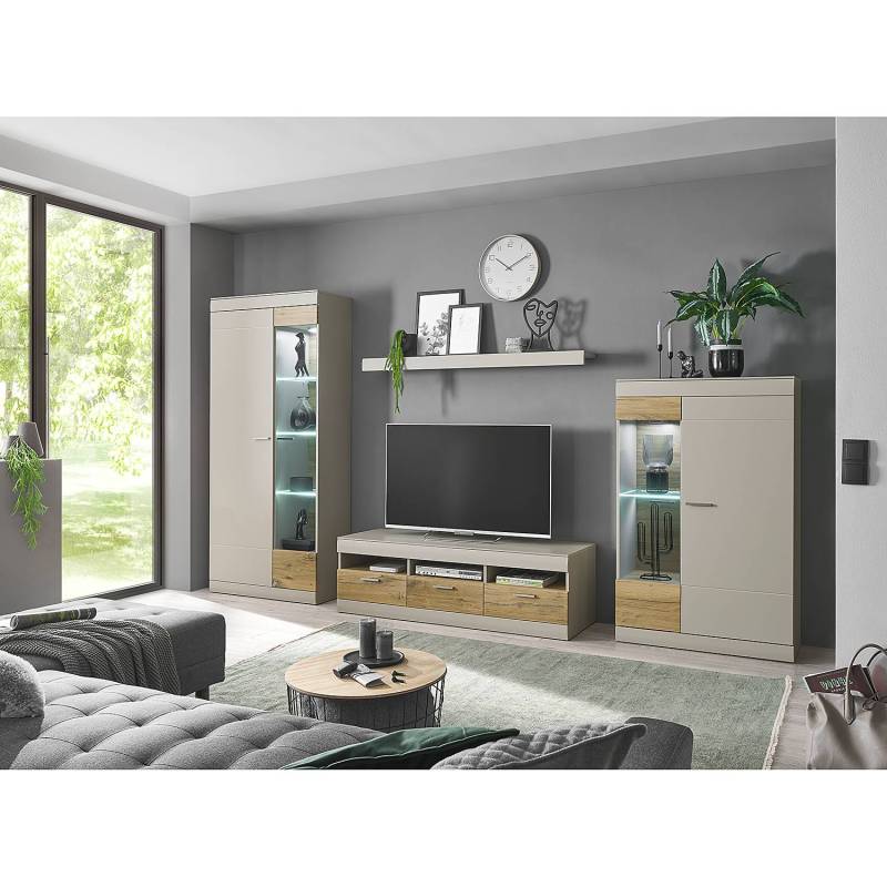home24 Wohnwand 4-teilig Vitrine Front: MDF Mitteldichte Holzfaserplatte , beschichtet Korpus: Spanplatte, beschichtet Grau 350 x 199 x 45cm home24 Wohnwand 4-teilig Vitrine Front: MDF Mitteldichte Holzfaserplatte , beschichtet Korpus: Spanplatte, beschichtet Grau 350 x 199 x 45cm von home24