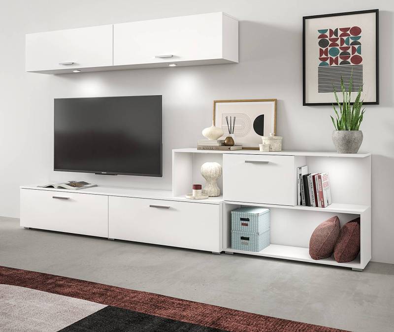 home24 Wohnwand Geester Spanplatte, foliert Weiß 277 x 180 x 30cm von home24