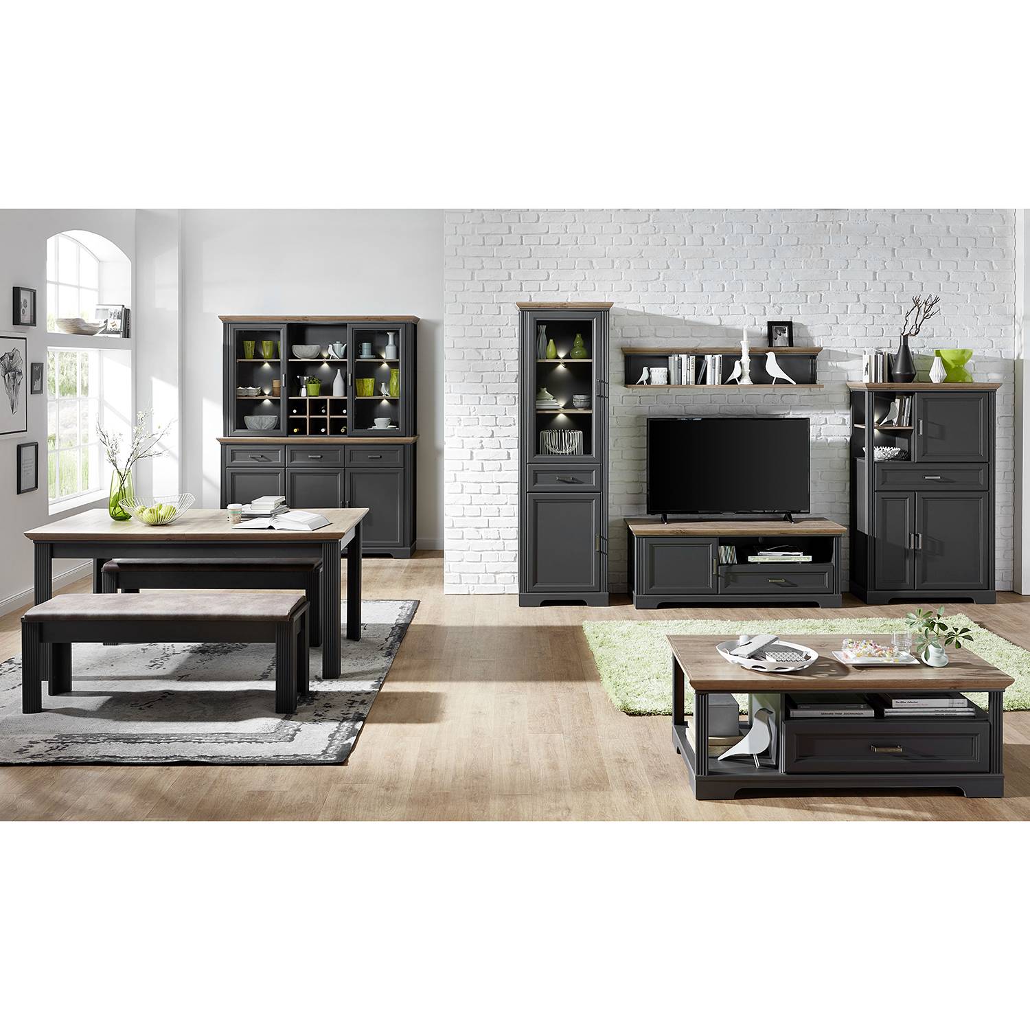 home24 Wohnwand I 4-teilig MDF Mitteldichte Holzfaserplatte , foliert Weiß/Graphit 326 x 204 x 51cm home24 Wohnwand I 4-teilig MDF Mitteldichte Holzfaserplatte , foliert Weiß/Graphit 326 x 204 x 51cm von home24