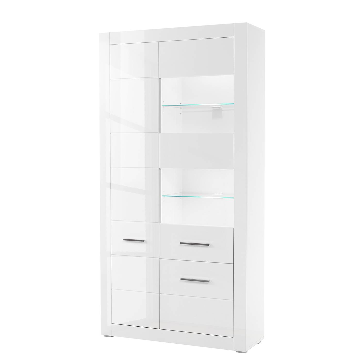 home24 Wohnwand IV 4-teilig MDF Mitteldichte Holzfaserplatte , beschichtet Weiß 370 x 198 x 45cm von home24