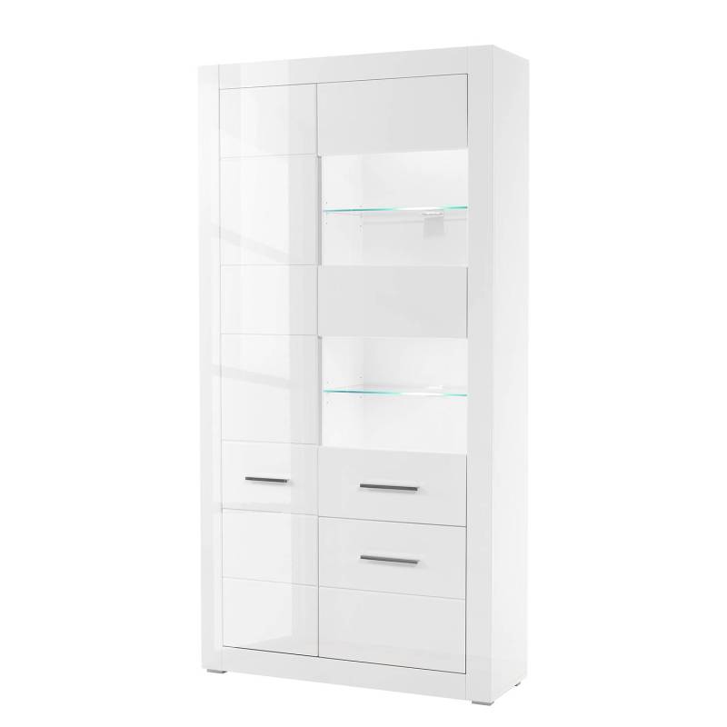 home24 Wohnwand IV 4-teilig MDF Mitteldichte Holzfaserplatte , beschichtet Weiß 370 x 198 x 45cm von home24