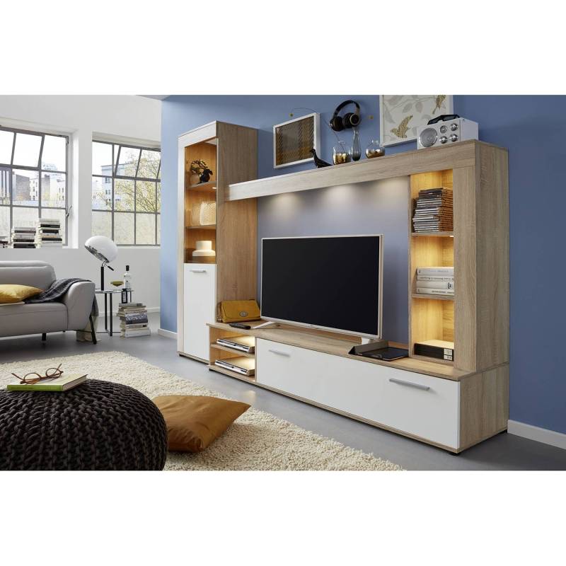 home24 Wohnwand Logo Spanplatte, melaminbeschichtet Braun 240 x 185 x 41cm von home24