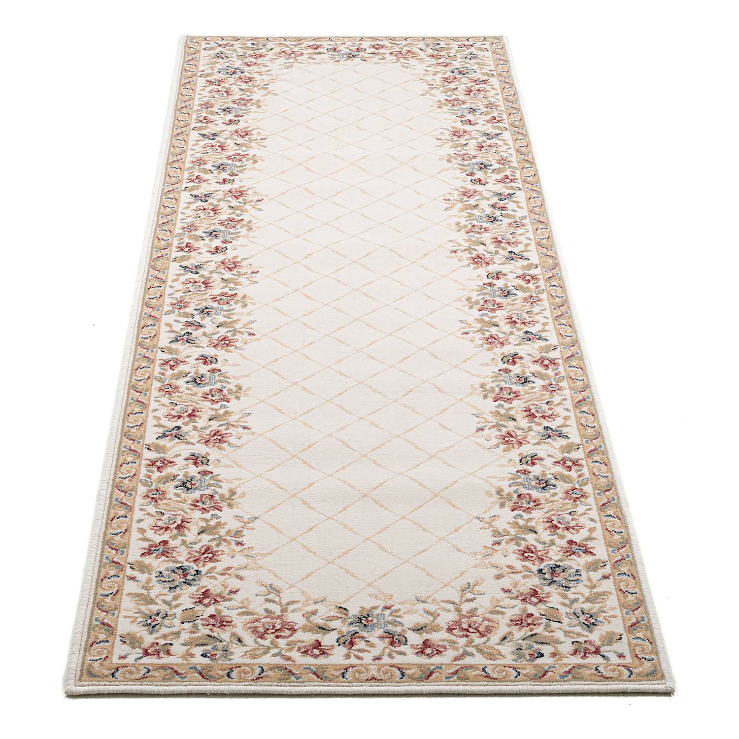 home24 Wollteppich Dolna Blumen Beige/Beige 80 x 250cm Wolle von home24