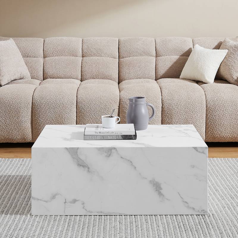 home24 Couchtisch Zelale rechteckig 90 x 35 x 60cm Weiß/Marmor Weiß Dekor von home24