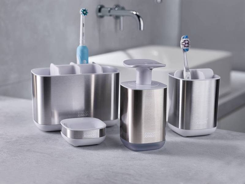 home24 Zahnbürstenhalter Easy Store ABS Polypropylen Rostfreier Stahl Weiß/Silber 18 x 14 x 10cm von home24