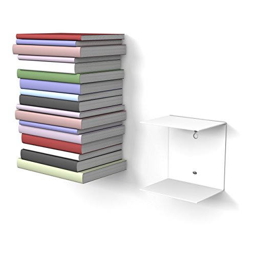 home3000 Bis 20 Bücher - 1 weißes unsichtbares Bücherregal - bis zu 50 cm schwebende Bücherstapel - bis zu 22 cm Tiefe Taschenbücher und Fachbücher von home3000