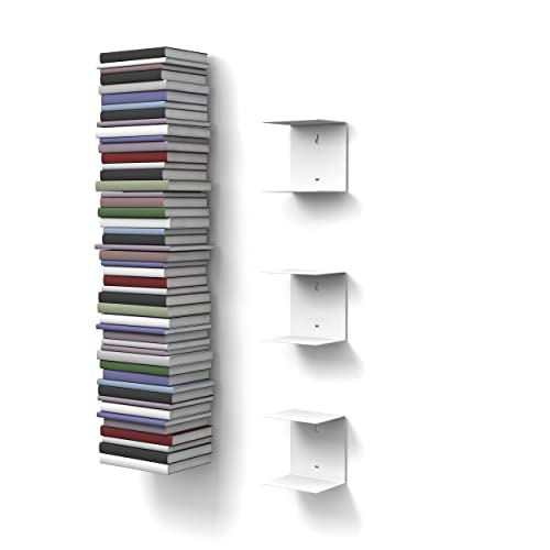 home3000 Bis 60 Bücher - 3 weiße unsichtbare Bücherregale - bis zu 150 cm schwebende Bücherstapel - bis zu 22 cm Tiefe Taschenbücher und Fachbücher von home3000
