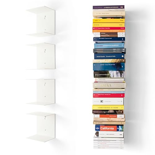 home3000 Bis 80 Bücher - 4 weiße unsichtbare Bücherregale - bis zu 200 cm schwebende Bücherstapel - bis zu 22 cm Tiefe Taschenbücher und Fachbücher von home3000