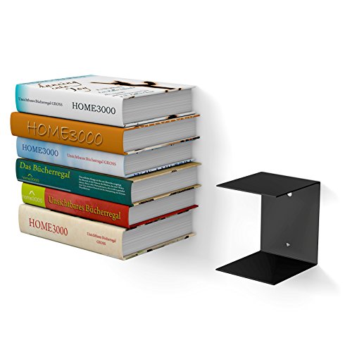 home3000 1 GROßES schwarzes unsichtbares Bücherregal mit 2 Fächern für große Bücher bis 30cm Tiefe und für 50cm hohen Bücherstapel von home3000