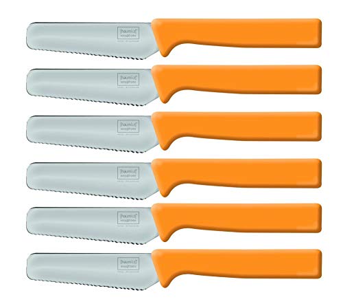 Home Xpert 6 Stück Frühstücksmesser Knife, Brötchenmesser, Tafelmesser, Brotzeitmesser, Wellenschliff, Soft-Griff in orange von homeXpert